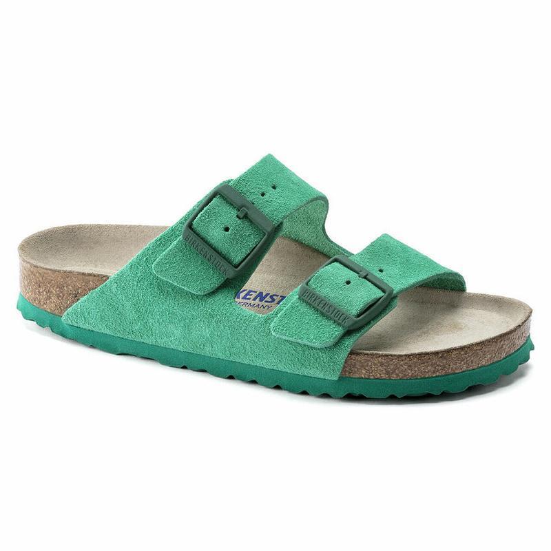 Birkenstock Soft Footbed Ruskind Læder Arizona Dame Grøn | DK 85YXF